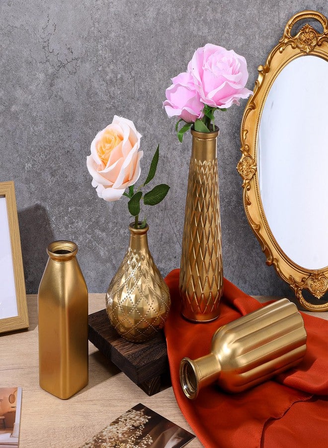 AojSup Set of 4 Gold Flower Vases - Small Gold Vases for Centerpieces, Elegant Glass Decorative Bud Vase for Wedding, Home, Table Decor with Vintage Golden Finish - Image 5